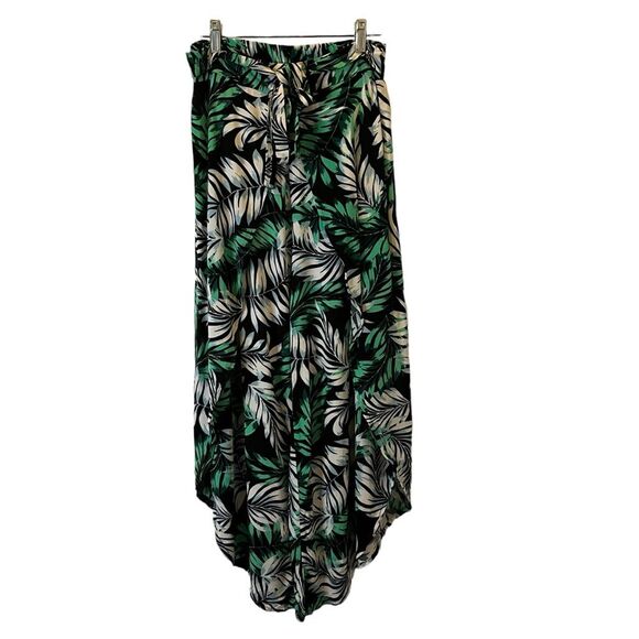 NEW LOOK Wrap Around Leg Pants Palm Trees Beach Cruise Green White Womens Size M - Picture 1 of 10